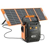 FlashFish 200W Tragbare Powerstation mit Solarpanel 100W, 172.8Wh Solargenerator mit LED Licht, 230V AC-Ausgang Reiner Sinuswelle, Notstromaggregat Akku für Camping, Reise, Abenteuer, Notfälle