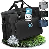 Obics Kühltasche Gross Kühlbox 30L Schwarz Thermotasche für Essen auf Arbeit - Isoliertasche für Herren & Damen - Cool bag meal prep groß unterwegs - Gefrier-Tasche faltbar mit Fächer für Auto, Strand