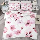 buyluhn Bettdecke 180x220 Kirschblüten, 4 Jahreszeiten Bettdecken Rosa Blüten Ohne Bezug Nutzbar, Kinder Steppdecke Microfaser Ganzjahresdecke，Waschbar Bettzeug mit 2 Kissenbezug für Sommer Winter