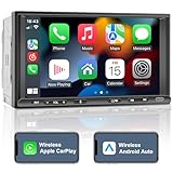 Doppel Din Radio Android mit Wireless CarPlay & Wireless Android Auto, Autoradio mit Navi 7 Zoll Bildschirm, Auto Radio Touch Display mit Bluetooth, AM/FM/RDS, AUX/SWC…