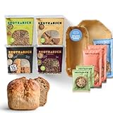 Brotrausch Brotbackmischung Fitnesspaket Brot backen (4 x 400g) inkl. Backform - natürlich, vegan, bekömmlich mit Proteinen, Dinkel, Roggen, Vollkorn