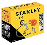 Stanley Pneumatisches Werkzeugset 9045717STN - Kompressor Zubehör - Druckluftpistole, Reifenfüller und Spiralschlauch 5M - Druckluftwerkzeuge Set für Autozubehör - Silber/Orange
