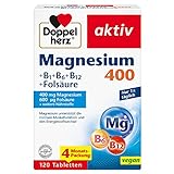Doppelherz Magnesium 400 + B1 + B6 + B12 + Folsäure - Magnesium unterstützt die normale Muskelfunktion und den Energiestoffwechsel - 120 vegane Tabletten