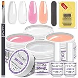 Saviland aufbaugel für gelnägel: 4 Grundfarben Builder Nail Gels Nagelset Klares Weiß Nudes Pink Nagelstärken-Gel mit Nagelbürste 100 Stück Nagelformen für Nägel Künstlerbedarf