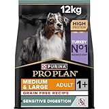 Pro Plan Grain Free Medium & Large Adult Sensitive Digestion, Hundefutter trocken, reich an Truthahn, 1er Pack (1 x 12 kg)