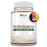 Multivitamin & Mineralstoffe A-Z - 365 Vegetarische Tabletten - 1 Jahresvorrat - 25 Vitamine und Mineralstoffe pro Tablette Hochdosiert - Nu U Nutrition