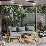 IKAYAA Gartenlounge Holz Balkon Lounge Holz Loungemöbel Holz Balkonmöbel Holz Sitzlounge Garten Holz Gartensofa Holz Sofa Massivholz Akazie-Dunkelgrau-5-tlg