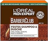 L'Oréal Men Expert Festes Shampoo für Männer, XL-Seifenstück zur Reinigung von Körper, Haar & Bart, Mit pflegendem Zedernholzölkomplex, Barber Club, 1 x 80 g