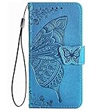 MOJIA Lederhülle für ZTE Nubia Focus 2 5G, Hochwertige Leder Flip Wallet Handyhülle mit TPU Innenhülle und Kartenhalter [Geschenk Handgelenkriemen]. Blau