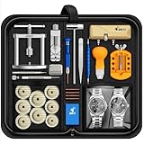 JOREST Uhrenwerkzeuge Set + Uhrenpresse, Uhr Batteriewechsel, Uhrenarmband Kürzen Werkzeug, Uhren Reparatur, Uhrmacherwerkzeug, Uhrenoffner Uhrendeckel öffner, Einpresswerkzeug, Schraubendreh