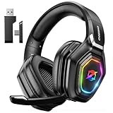 Ozeino Kabelloses Gaming-Headset mit Mikrofon, 2,4 G & Typ-C-Sender, 30 Stunden Akkulaufzeit, RGB-Beleuchtung Gaming-Kopfhörer für PS5, PS4, PC, Telefon