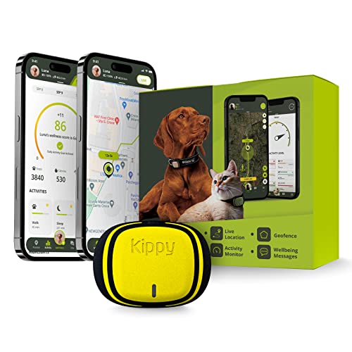 KIPPY EVO - GPS - Halsband für Hunde und Katzen mit Standort - und Aktivitätserkennung und Gesundheitsstatus - Zubehör für Hunde und Katzen - langlebiger Batterie und LED -Taschenlampe - Yellow Lemon