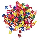 Kisangel 200 Stück Bunte Holzbuchstaben DIY Bastelbuchstaben aus Naturholz für Dekoration Bastelprojekte Wanddeko Karten und Etiketten Selbstklebend