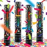 FePen Konfettikanone*4, Konfettikanone Hochzeit, Konfettikanone Biologisch Abbaubar, Party Popper, Konfettikanone xxl für Innen und Draußen (Bunt)