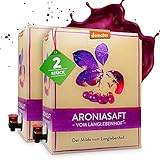 2x Langlebenhof Aronia Direktsaft, Muttersaft, [100% Demeter u. Bio] 3 Liter Box, Der Milde' Aroniasaft für Ernährungsbewusste, Aroniasaft aus Deutschland, Aronia Beeren Saft - lange haltbar