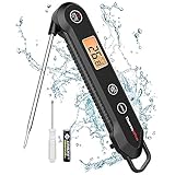 ThermoPro TP03HEU IPX6 Wasserdicht Fleischthermometer 0.5°C Präzise Grillthermometer 3s Schnelle Reaktion Faltbares Küchenthermometer für BBQ, Braten, Grill und Getränken Schwarz