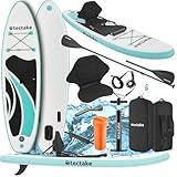 tectake® Stand Up Paddle Board, SUP aufblasbar, Standup, SUB mit Pumpe, Kajak Boot Sitz, Finnen, Rucksack, Doppelpaddel, Paddel, für Wassersport und Paddling, bis 200 kg belastbar - weiß/türkis