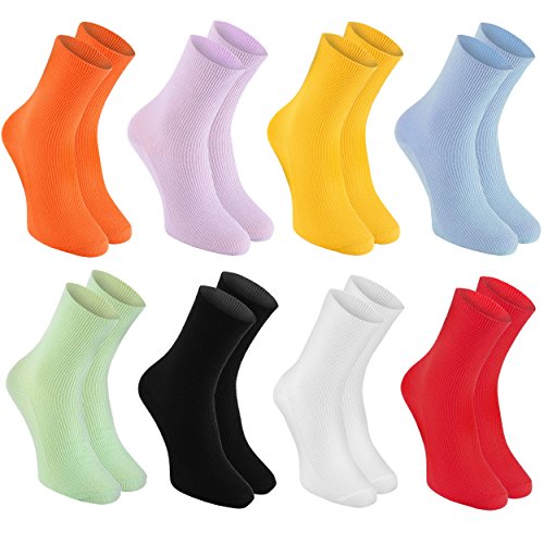 Rainbow Socks - Damen Herren Baumwolle Diabetiker Socken Ohne Gummibund - 8 Paar - Orange Gelb Lila Blau Grün Schwarz Weiß Rot - Größen 39-41