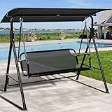 YITAHOME 3 Sitzer Hollywoodschaukel, Metall Outdoor Hollywoodschaukeln mit Liegefunktion, Gartenschaukel mit Verstellbarem Sonnendach für Erwachsene, 270KG Belastbar, 170 x 110 x 153cm, Schwarz