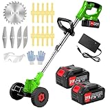 Rasentrimmer Mit Akku 21V Leichter Freischneider Elektrischer Akku-Rasentrimmer Comes with 3 Types of Blades&Wheels Motorsense Höhenverstellbar für Garten, Hof