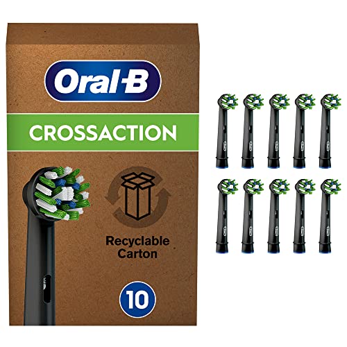 Oral-B CrossAction Aufsteckbürsten für elektrische Zahnbürste, 10 Stück, Mundreinigung mit CleanMaximiser-Borsten, Zahnbürstenaufsatz für Oral-B Zahnbürsten, briefkastenfähige Verpackung, schwarz