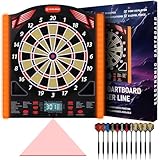 WIN.MAX Elektronische Dartscheibe Profi Set mit Laser Throw/Toe Line Marker mit Deutsche Stimme-Geeignet für Batterien/Adapter für 1 bis 8 Spieler mit 12 Darts (NEU)