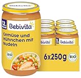 Bebivita Menüs ab dem 12. Monat Gemüse und Hühnchen mit Nudeln, 250g 6er Pack (6x250g)