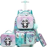 HTgroce Kinder Trolley Rucksack Panda Schultasche Schulranzen Mädchen schultrolleys Schulrucksack Kinderkoffer Rolling Backpack Reisegepäck