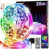 LED Strip Streifen 20m mit Fernbedienung & App & Musik Sync, RGB Lichterkette Dimmbar Farbwechsel, Leiste Band Stripes Bluetooth Selbstklebend für Zimmer Deko/Küche/Decke/Gaming/Party