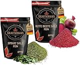 800g Spinatsalz und 800g Rote Beete Salz für den Streuer von Krautschmaus, gemischt mit rosa Natursalz fein, bekannt als Himalaya Salz, Kristallsalz aus Salt Range Pakistan