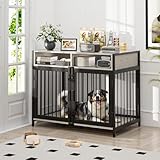 Gimars Hundebox 94×58×63 cm mit Schubladen, Robuste Innen-Hundehütte für kleine, mittelgroße & große Hunde, Möbelstil Hundekäfig, Rustikales Braun