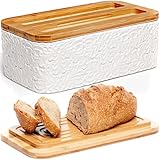Brotkasten aus Keramik mit Gravur für Küchenarbeitsplatte, Mehrzweck-Brotaufbewahrungsbehälter mit dickem Bambus-Schneidebrett-Deckel, eleganter Brotkasten mit von der Natur inspirierter Gravur, 35,1
