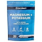 Magnesium Kalium Komplex mit Calcium Zink | 6 Monate Vorrat - 180 Vegane Tabletten | Hochdosiert | Basenpulver Tabletten | Horbaach