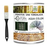 Farbmanufaktur CONTURA Nur das Beste für ihr Holz Fensterlack Türenlack 750ml nach RAL mit Pinsel Möbellack Innen und Außen Holzlack Metalllack (RAL 6009 Tannengrün)