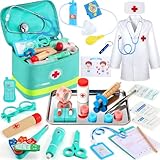 Perbabe Arztkoffer Kinder ab 3 Jahre - 39-teiliges Holzspielzeug Doktorkoffer Mit Echtem Stethoskop Role Play Arztkittel Spielzeug 3 Jahre mit Thermometer Tragbarem Beutel Geschenk für ab 3 4 5 6