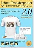 TransOurDream Echte Inkjet/Laser T-Shirt Transferpapier Transferfolie Bügelfolie(durchscheinend Folie),A4X20 Blatt, Tintenstrahldrucker und Laserdrucker für helle Textilien, Aufbügeln(2-20)