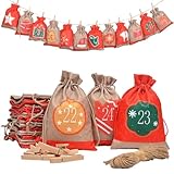 Adventskalender-Leinentaschen-Set,Weihnachts-Leinentaschen - 24X Weihnachts-Countdown-Leinenbeutel, wiederverwendbar | 24 Tage Weihnachtsbaum-Anhänger, Countdown-Ornamente für Süßigkeiten, Armbänder,