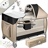 KIDIZ® Babybett 3 in 1 Reisebett Kombi Set Baby Bett mit Wickelauflage Moskitonetz Laufstall Baby ab Geburt bis 15 kg luftige Seitenwände mit Seiteneingang Tragetasche zusammenklappbar, Schwarz/Beige