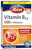Abtei Vitamin B12 plus Folsäure - für Energie und Leistungsfähigkeit - hochdosiert mit 500µg Vitamin B12 und 200µg Folsäure, 1 x 30 Tabletten