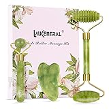 【3 Stück】 Jade Roller & Gua Sha-Massage-Kits, LauCentral natürliche Anti-Aging-Gesichtsrolle für Eye Puffess-Behandlung, Hautstraffung, verjüngtes Gesicht und Hals, natürliches Massager