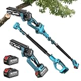 SEESII 2-in-1 Kabelloser Teleskop Astsäge & Mini Mettensäge, 6 Zoll Bürstenloser Mettensäge mit Teleskopierbarem Stab, Kettenastsäge mit Akkuantrieb und 2×4000mAh Akkus, Geeignet für den Baumpflege