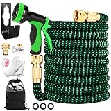 BBWELL Flexibler gartenschlauch 15m/50 ft,Flexible Expandable,3/4 Zoll und 1/2 Zoll Adapter,2500D-Gewebe Flexible Water Hose with 10 Modes Water Spray Gun for Garden Watering,Car Wash