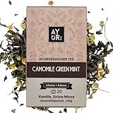 Ayurtea Kamillen Grüne Minztee - Entspannender ayurvedischer Tee mit Kamille, Minze und Pfefferminze, 20 Pyramiden-Teebeutel