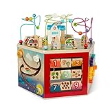 B. Toys 7 in 1 Großer Motorikwürfel, Motorikspielzeug Activity Center mit Motorikschleife im Stadtmotiv mit Eisenbahn, Autos und mehr, Holzspielzeug Baby Spielzeug ab 1 Jahr