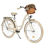 Milord. 26 Zoll 1-Gang Creme-braun Komfort Fahrrad mit Korb und Rückenträger, Hollandrad, Damenfahrrad, Citybike, Cityrad, Retro, Vintage