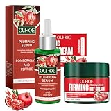 Bio Straffende Tagespflege Granatapfel - Naturkosmetik Anti Aging Gesichtscreme & Gesichtsserum Set mit Granatapfelsamenöl & Maca-Peptiden, Mindert Falten, Spendet Feuchtigkeit & Strafft, 50g + 30ml