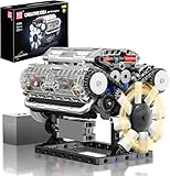 Mould King 10088 Technik V8 Motor Bausatz Bausteine Modell Motor Klemmbausteine Benzinmotor Engine Kit Transparentes Funktionsmodell für Engine Fans (535 Teile)