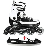 Cox Swain Sneak 2in1 größenverstellbare Kinder Inline Skates und Schlittschuhe mit PU Gummirollen sowie ABEC 5 Kugellagern, Colour: Black, Size: M (37-40)