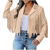 NACQZLI Fransenjacke Damen Wildleder Strickjacke Revers Quastejacke Einfarbig Wildlederjacke Langarm Übergangsjacke Kurze Herbstjacke Leichte Dünne Winterjacke Herbstmantel mit Quaste Wintermantel