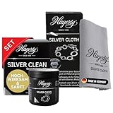 Hagerty Set Silver Clean Schmucktauchbad + Silver Cloth Schmuck Reinigungstuch für Silberschmuck und versilbertem Schmuck I Effektiver Schmuckreiniger und Poliertuch für erneuerten Glanz und Pflege